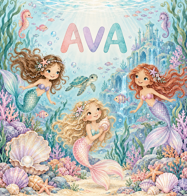 Mermaid Lagoon watercolor artwork with the name Ava