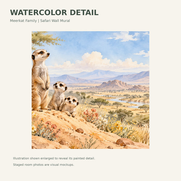 Watercolor Meerkat Family Safari Wall Mural, image 4