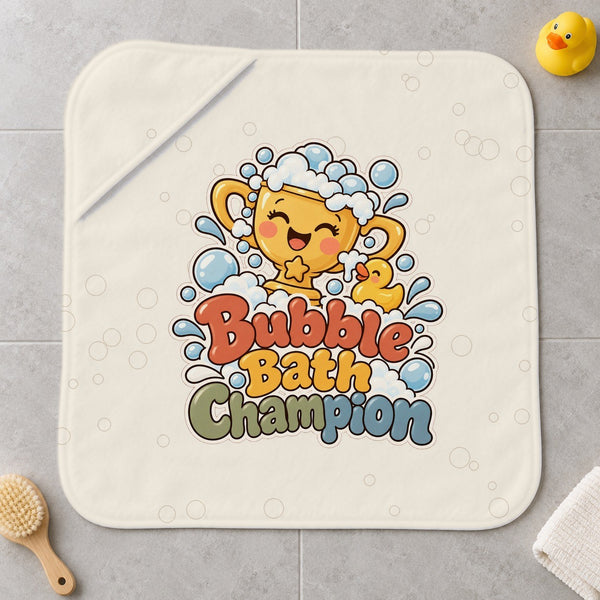 Bubble Bath Champion kids hooded bath towel laid flat