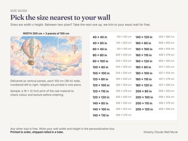 Watercolor Dreamy Clouds Hot Air Balloon Wall Mural, image 5