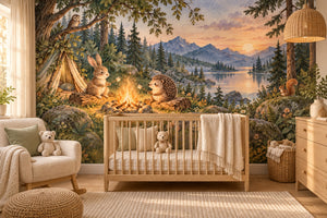 Watercolor Campfire Friends Camping Wall Mural, image 1