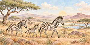Watercolor Zebra Family Safari Wall Mural, image 3