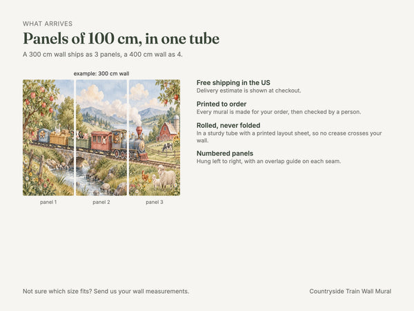 Watercolor Countryside Train Wall Mural, image 8