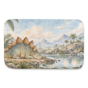 Sleepy Stegosaurus Dinosaur kids bath mat, full view of the printed design