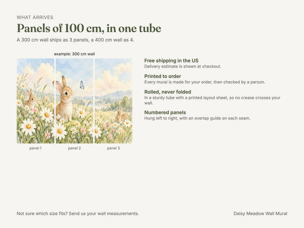 Watercolor Daisy Meadow Bunny Wall Mural, image 8