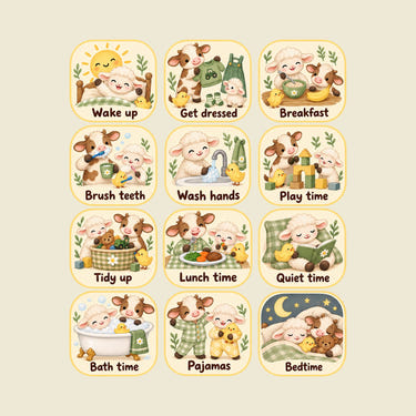 Farm Animal Daily Routine Wall Decals, Set of 12, image 1