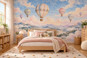Watercolor Mountain Hot Air Balloons Wall Mural, image 2