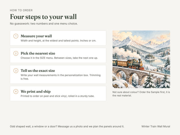 Watercolor Winter Train Wall Mural, image 6