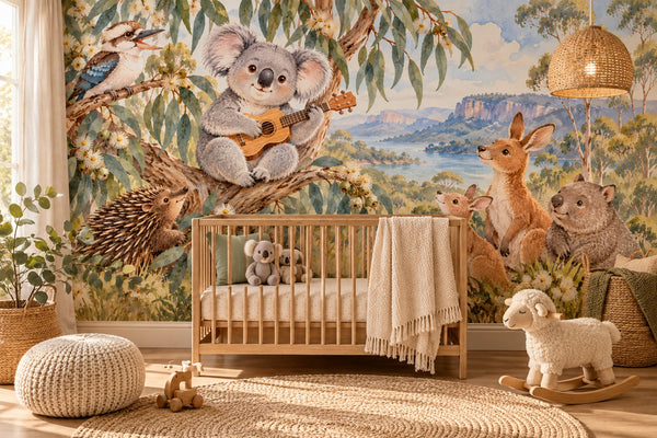 Watercolor Koala Ukulele Wall Mural, image 1