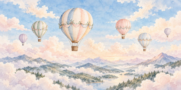 Watercolor Mountain Hot Air Balloons Wall Mural, image 3