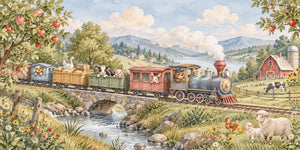 Watercolor Countryside Train Wall Mural, image 3