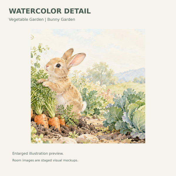 Watercolor Vegetable Garden Bunny Wall Mural, image 4