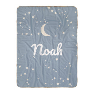 Moon and Stars sherpa baby blanket in dusty blue