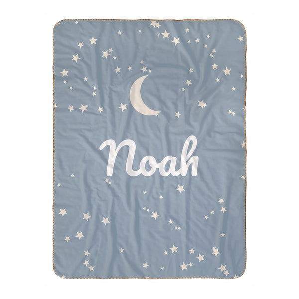 Moon and Stars sherpa baby blanket in dusty blue