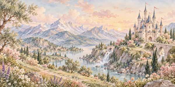 Watercolor Dreamy Kingdom Fairy Tale Wall Mural, image 3