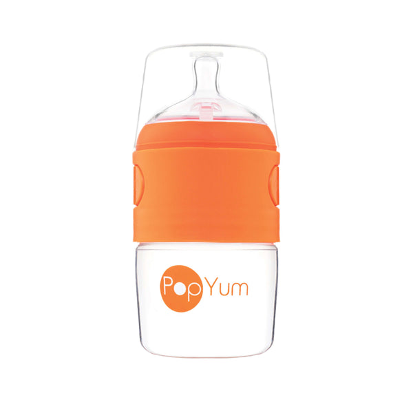 PopYum 5oz Anti-Colic Baby Bottle in Orange with #1 Slow Flow Nipple for Breast and Formula Feeding.