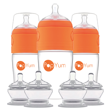 PopYum Orange 7 Piece Bundle: 9oz Bottle 3-Pack + 2 Nipple 2-Packs