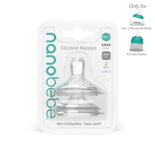 Silicone anti-colic baby bottle nipples for comfortable feeding, angle view showcasing design and features.