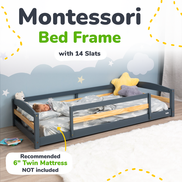 Twin Montessori-Inspired Floor Bed with Guardrails