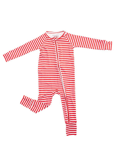 Red Stripes Zippy zip pajamas for babies, featuring a stylish design and comfortable fit for all-night sleep.