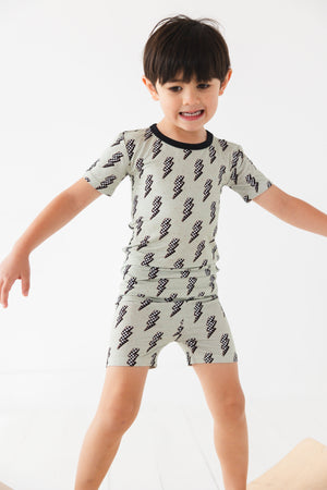 "Strike All Night Short Set for babies, stylish and comfortable clothing in a playful design, shown from angle 2."