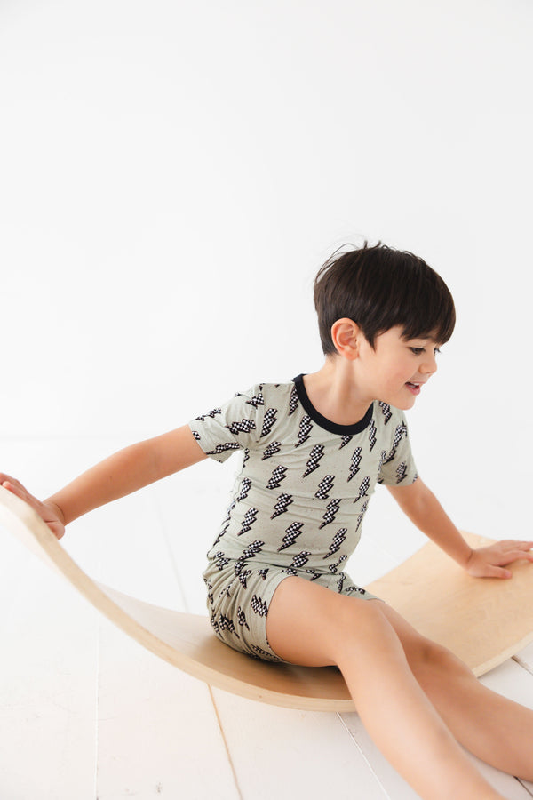 "Strike All Night Short Set for babies, stylish and comfortable clothing in playful design, angle view."