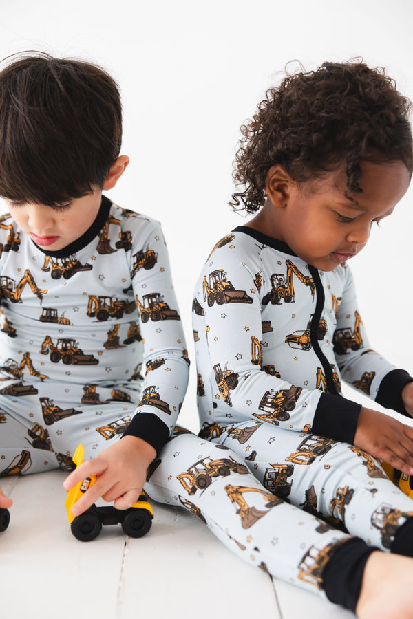 Dream Digger Zippy zip pajamas for babies, featuring a cozy design and playful patterns, angle view 7.
