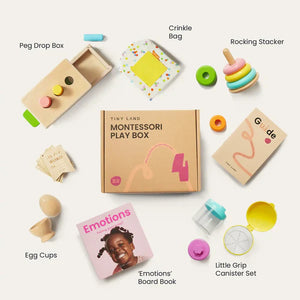 Tiny Land® Montessori Early Skills Baby Set for infants 7-12 months, showcasing engaging toys for early development.