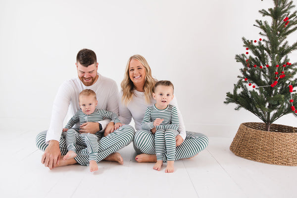 Green Stripes Zippy zip pajamas for babies, featuring a cozy design and playful stripes, angle view 6.