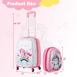 Green ABS kids suitcase set, 12-inch and 16-inch, perfect for travel, shown at a 27-degree angle.