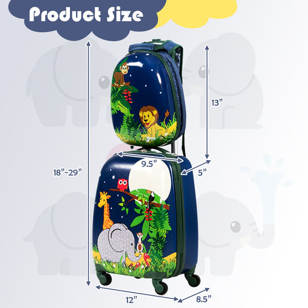 Green ABS kids suitcase set, 12-inch and 16-inch, perfect for travel, shown at a 20-degree angle.
