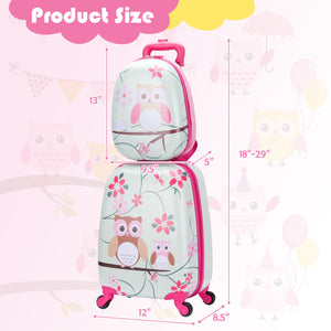 Green ABS kids suitcase set, 12-inch and 16-inch, perfect for travel, shown at angle 4. Ideal for babies and kids.