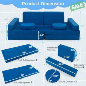 10-Piece Kids Play Couch Sofa with Portable Handle-Blue Blue Kids Chairs & Seating