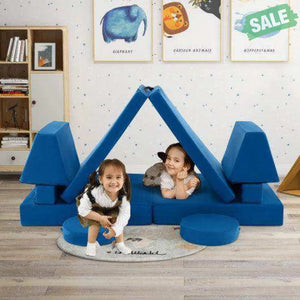 10-Piece Kids Play Couch Sofa with Portable Handle-Blue Blue Kids Chairs & Seating