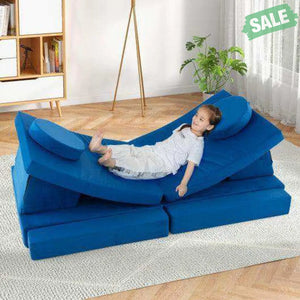 10-Piece Kids Play Couch Sofa with Portable Handle-Blue Blue Kids Chairs & Seating