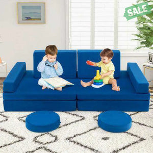 10-Piece Kids Play Couch Sofa with Portable Handle-Blue Blue Kids Chairs & Seating