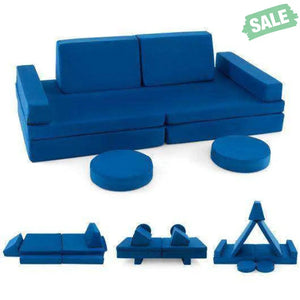 10-Piece Kids Play Couch Sofa with Portable Handle-Blue Blue Kids Chairs & Seating