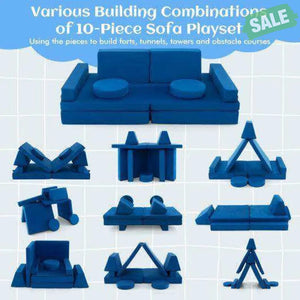 10-Piece Kids Play Couch Sofa with Portable Handle-Blue Blue Kids Chairs & Seating