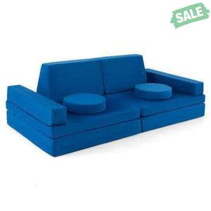 10-Piece Kids Play Couch Sofa with Portable Handle-Blue Blue Kids Chairs & Seating