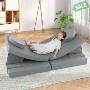 10-Piece Kids Play Couch Sofa with Portable Handle-Blue Blue Kids Chairs & Seating