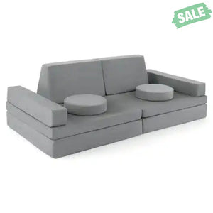 10-Piece Kids Play Couch Sofa with Portable Handle-Gray