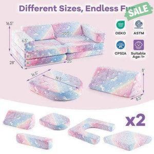 10 Pieces Modular Kids Play Couch Sectional Sofa Glow in the Dark-Multicolor Multicolor Kids Chairs & Seating