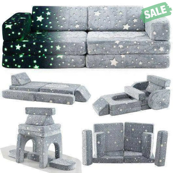 10 Pieces Modular Kids Play Couch Sectional Sofa Glow in the Dark-Multicolor Multicolor Kids Chairs & Seating