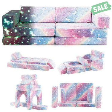 10 Pieces Modular Kids Play Couch Sectional Sofa Glow in the Dark-Multicolor Multicolor Kids Chairs & Seating