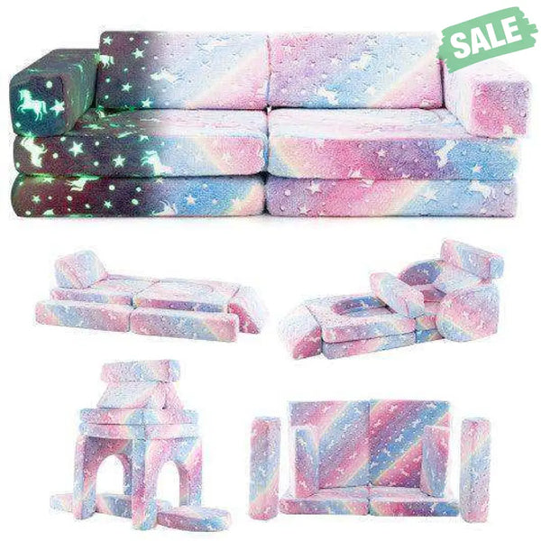 10 Pieces Modular Kids Play Couch Sectional Sofa Glow in the Dark-Multicolor Multicolor Kids Chairs & Seating