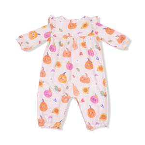 Autumn Pumpkins - Pink - Ruffle Sleeve Romper