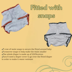 Cotton Fitted Cloth Diaper with Snaps Bundle| Includes fitted and 2 inseerts