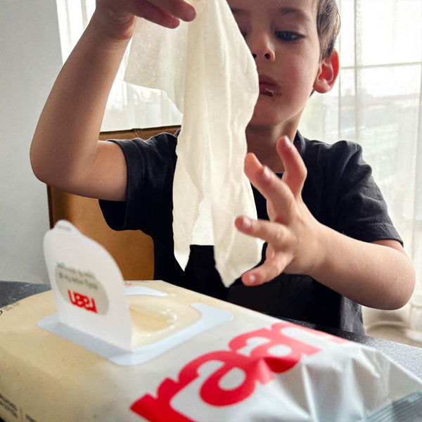 100% cotton unbleached water wipes for babies, gentle and safe for delicate skin, shown from angle 4.