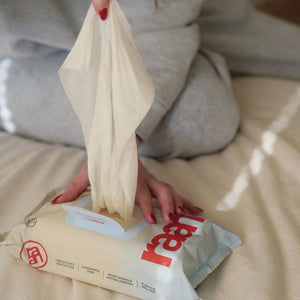 100% cotton unbleached water wipes for babies, gentle and safe, shown from angle 2.