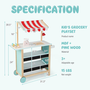 Kids Wooden Ice Cream Cart with Chalkboard and Storage - Realistic